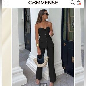 Solid Tube Top With Wide Leg Pants Set